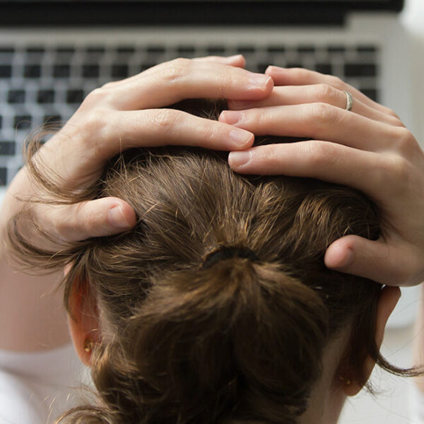 anxious woman at work