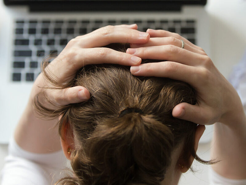 anxious woman at work